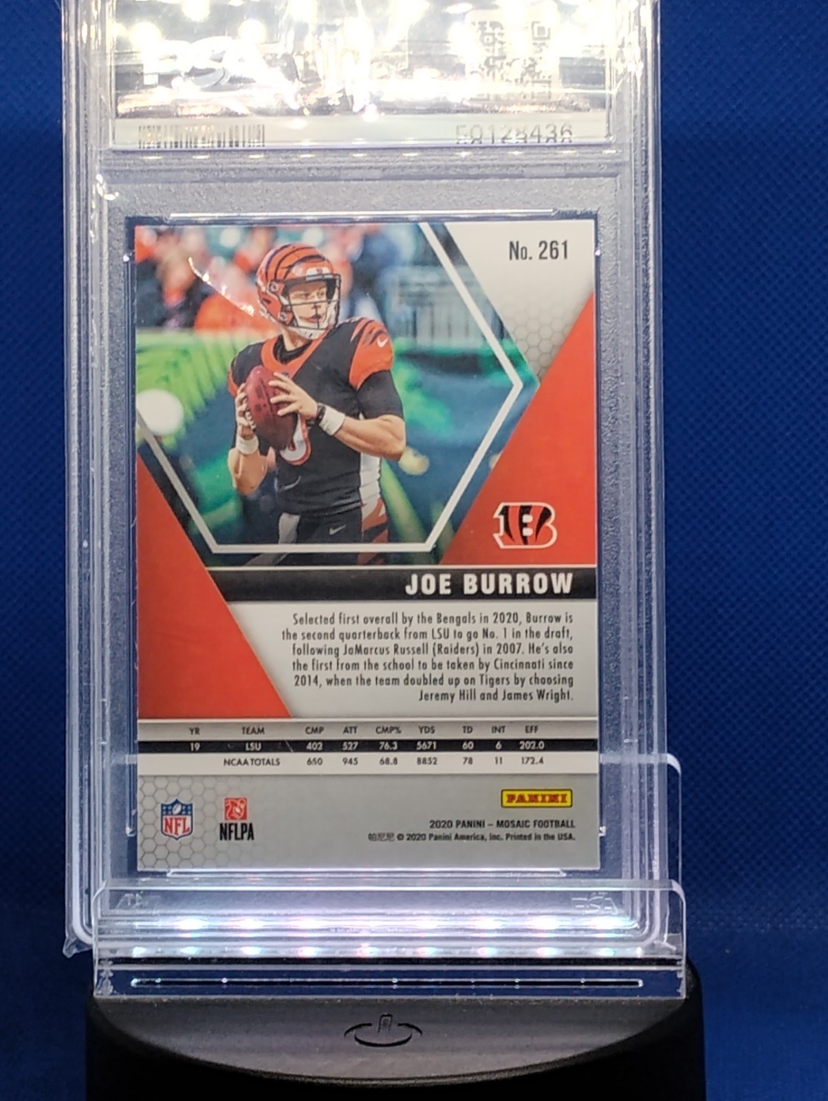 2020 Panini Mosaic - NFL Debut Joe Burrow PSA 9 #261 (RC) view 2