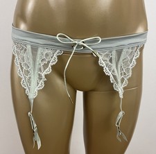 Victoria's Secret Women's M/L Green Satin  Lace Garter Belt Metal Clips NWT