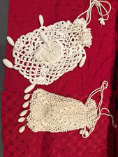 Antique c1910 Irish Crochet Lace Reticule Purse 3D Rose Edwardian Handmade