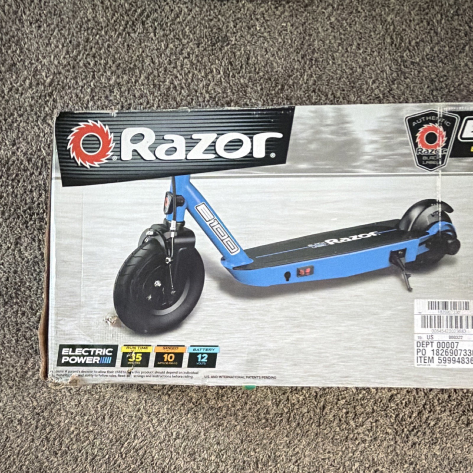 Razor E100 Kick Electric Scooter Blue Hub-Drive Motor Kids S