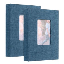 2Pcs Small Photo Album 5x7 Linen Cover Picture Book Hold 52 Photos Blue