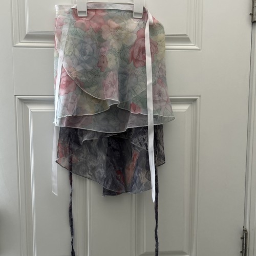 Set Of 2 Ballet Dance Wrap Skirts Gray Abstract, Pink Flowers, Teen / Adult