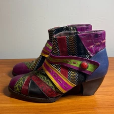 Socofy Leather Colorful Women's Ankle Boots Size Zip Boho Abstract Artsy 39