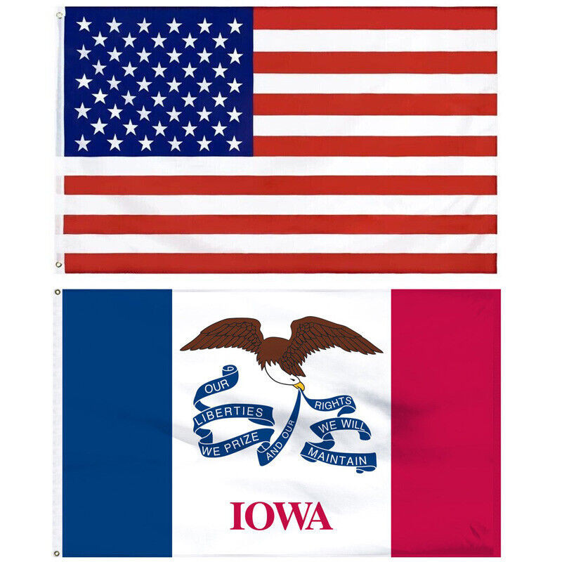 American and Iowa IA State Flag Combo SET 3X5 FT 100D POLYESTER