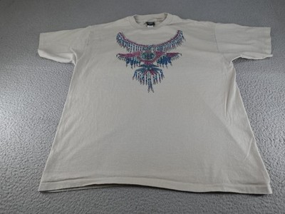 Vintage Aztec Shirt Mens XL White Western Beaded Southwest Eagle ingle Stitch