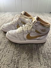 Nike Air Jordan 1 Mid Shoes Kids Size 12C White Gold Leather Sneakers FD2597-107