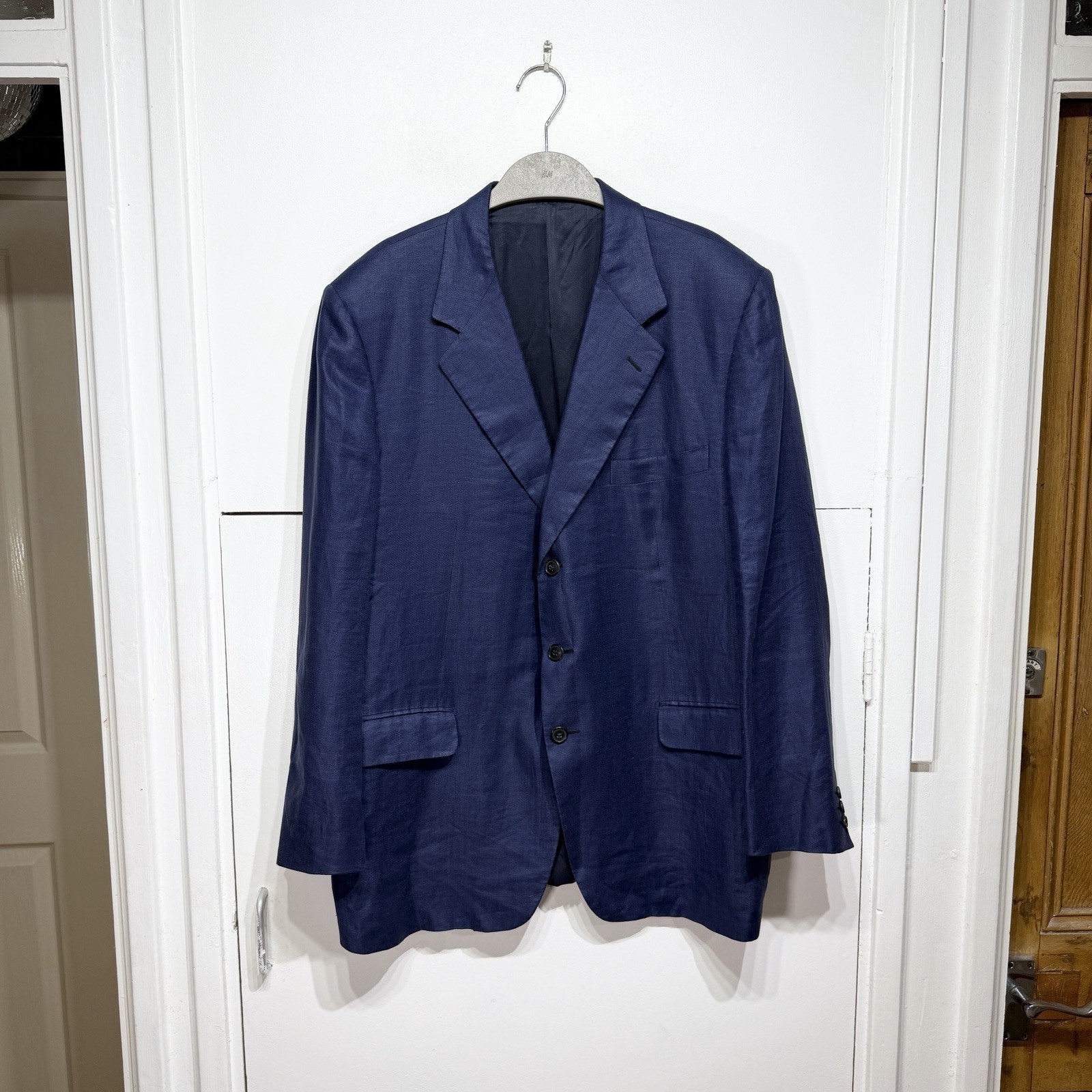 Gieves & Hawkes, Gieves & Hawkes Savile Row Blazer Jacket Blue 100% Linen 3 Button Vintage UK 46R