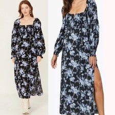 NWT Free People Jaymes Midi Dress Floral Printed Blue Black Combo Sz Small *
