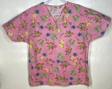 Monkeys Scrub Top womens size M Medium chimpanzee grass skirt hibiscus palm tree