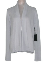 NWT Tahari 2-ply 100 CASHMERE Open Front CARDIGAN Sweater Women Blue L MSRP 335