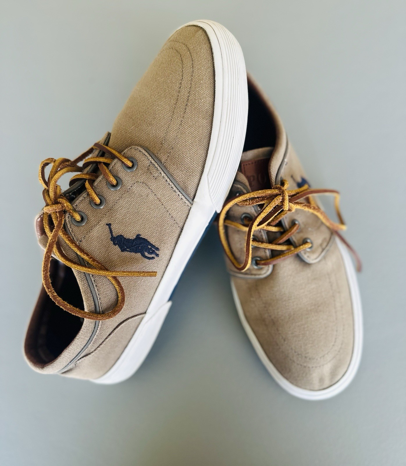 PONY Polo Ralph Lauren Uomo 10D Faxon Canvas Sneaker Bassa Marrone Chiaro Sneakers Pulite