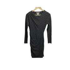 Banana Republic Dress S Black White Striped Pullover Poly Viscose Spandex Knit