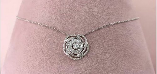 14K White Gold Diamond Flower Pendant Necklace Pear Round Cut Swirl Cluster - Picture 2 of 3
