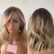 Ombre Blonde Wave Human Hair Wigs Brazilian Hair Ash Brown to Blonde Lace Wigs