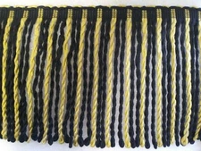 6 yards BULLION FRINGE  9" - BLACK/GOLD - Upholstery Chair Couch Fabric Trim 
