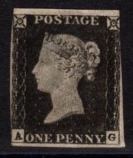 GB QV SG2 1d Penny Black mint - 2/3 good to very close margins with OG (AG)
