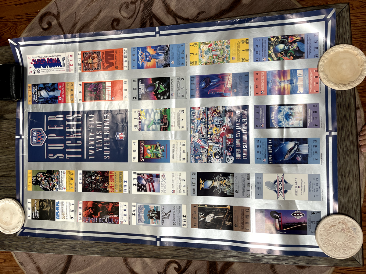 SUPER BOWL XXV TICKETS POSTER 24” X 36” NFL 25 Years Of Superbowls
