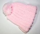 Sweet NEW Hand Knit Blush PINK Baby Girl Winter HAT Pom pom BARBIECORE Handmade — photo 2