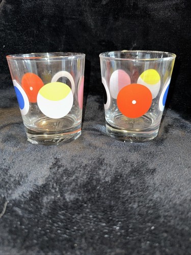 Rare 2 Vintage Ikea Glass Juice Tumbler Dots Multicolor 8 oz - Picture 2 of 6