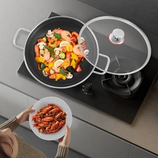 13.19*3.7in Skillet With Lid 14 Inch Non Stick Paella Pan SS Frying/Cooking Pan