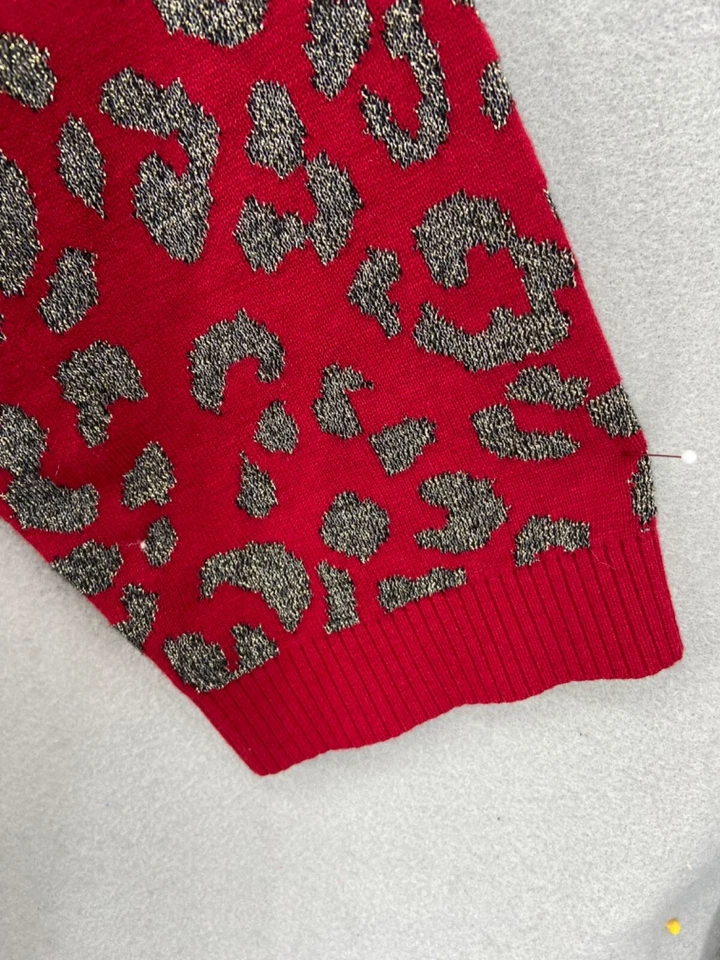 Cárdigan Kasper Mujer Talla 2X Rojo Gris Animal Frente Abierto Manga Larga Largo Foto 4 de 4