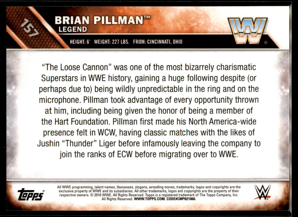 2016 Topps Then Now Forever WWE Wrestling BRONZE #157 Brian Pillman - Image 2 of 2