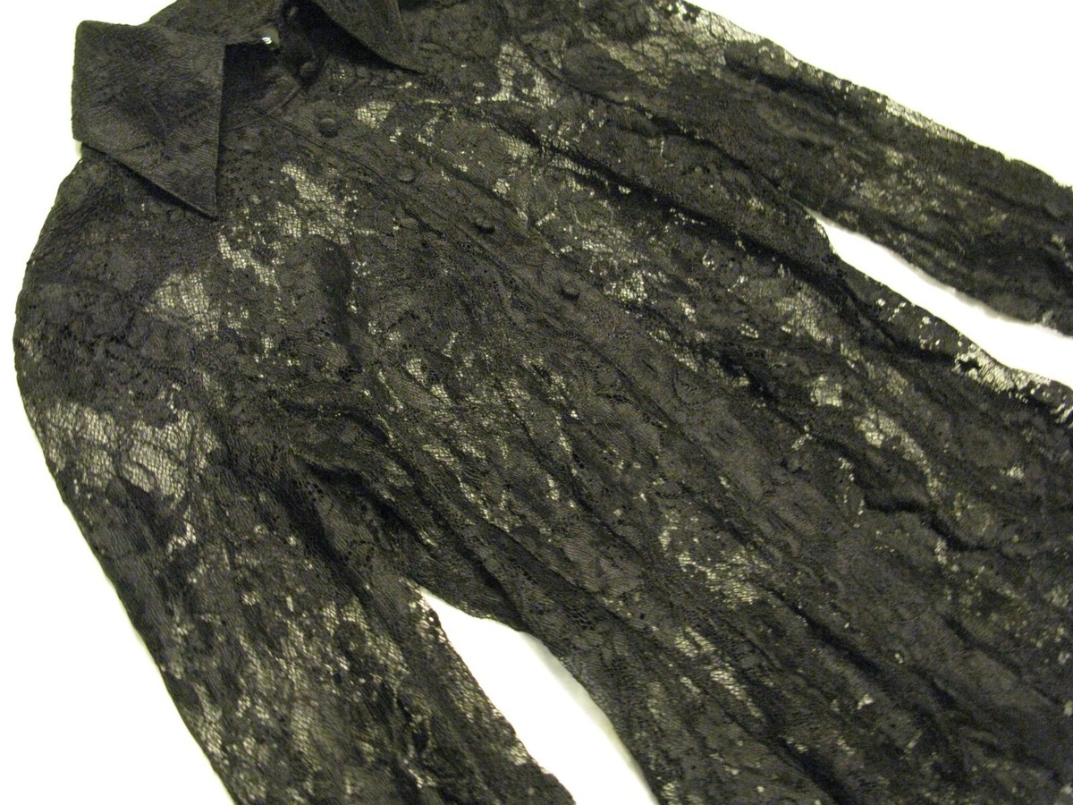 Bebe Black Lace Button Down Shirt Top Victorian Inspired Sz M