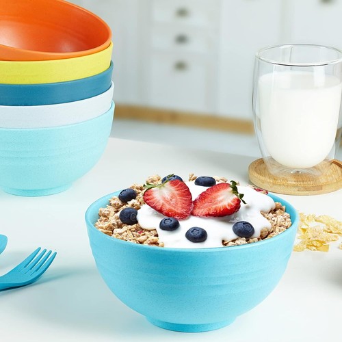 Unbreakable Cereal Bowls Set of 6, 24 OZ Wheat Straw Bowls, Microwave Safe - Picture 7 of 11
