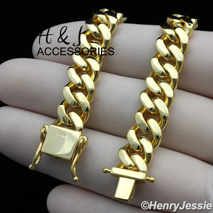 7 «-8» мужчин 925 пробы 7 мм золото покрытием Майами кубинский обочины браслет * GB3 - Изображение 3 из 4