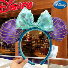 Disney Headband Ariel Shell Sequins Purple Bow The Little Mermaid Minnie Ears US