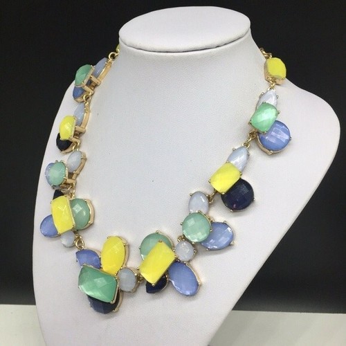 Talbots Yellow Green Multi Color Crystal Rhinestone Statement Necklace - Picture 4 of 5