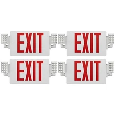 UL Listed-4 Packs  Led Red Exit Signs with Lighting Combo Battery Backup Set.