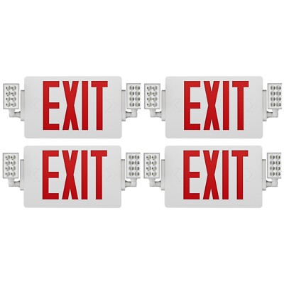 UL Listed-4 Packs  Led Red Exit Signs with Lighting Combo Battery Backup Set.