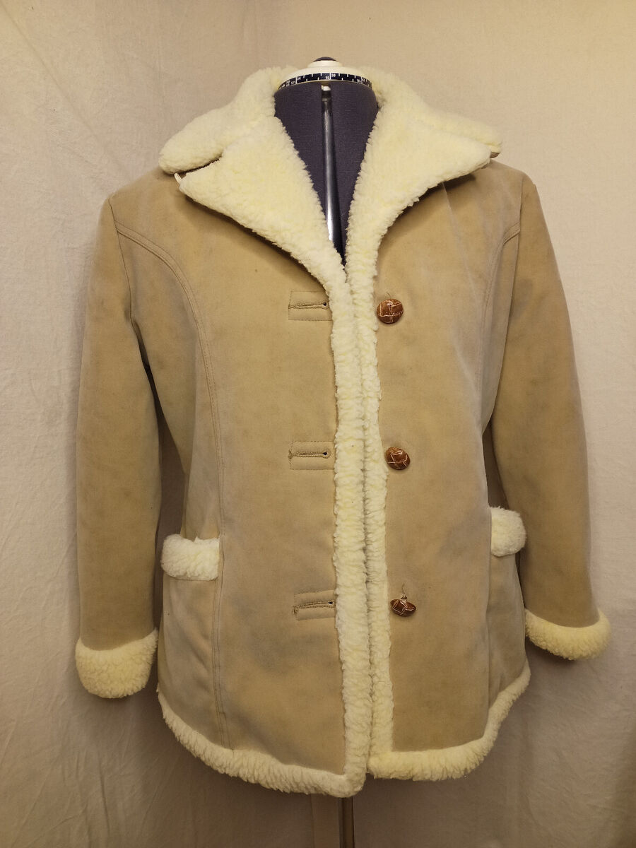 Vintage 60s 70s Coat Sherpa Lined Jacket, Vinyl Suede by Town 'N Ranch