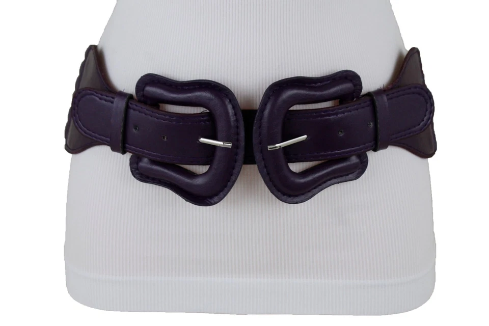 Mujeres Cinturón Estilo Occidental Cintura Cadera Berenjena Oscura Púrpura Grande Doble 2 Hebillas M L Foto 2 de 4