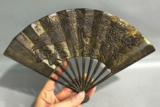 11.3" Old Chinese Copper Fengshui Flying Phoenix Bird Animal Sculpture Fan