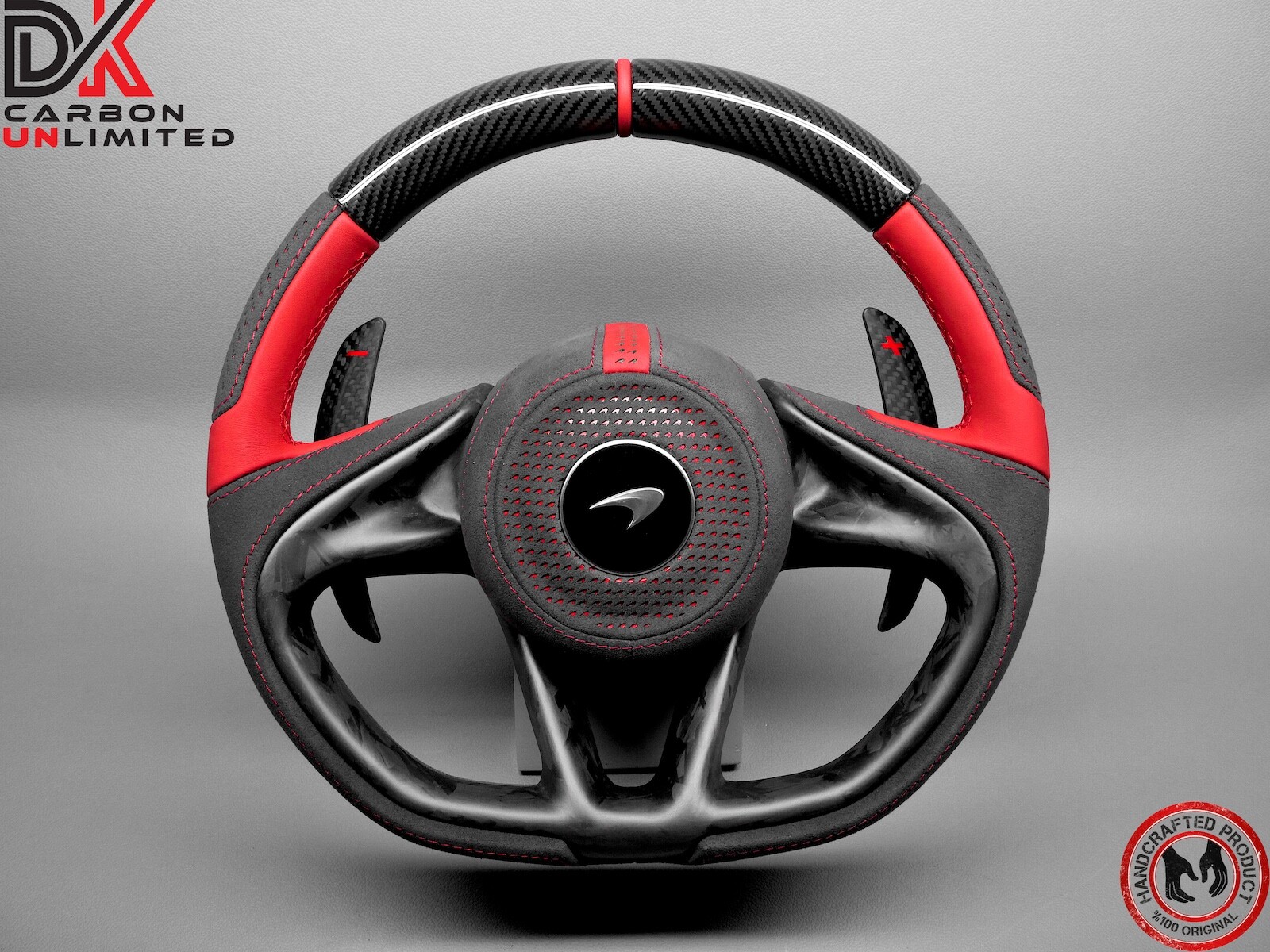McLaren 720S 765LT Spider GT 750S Elva Napa Red Ring Gloss Carbon Steering Wheel