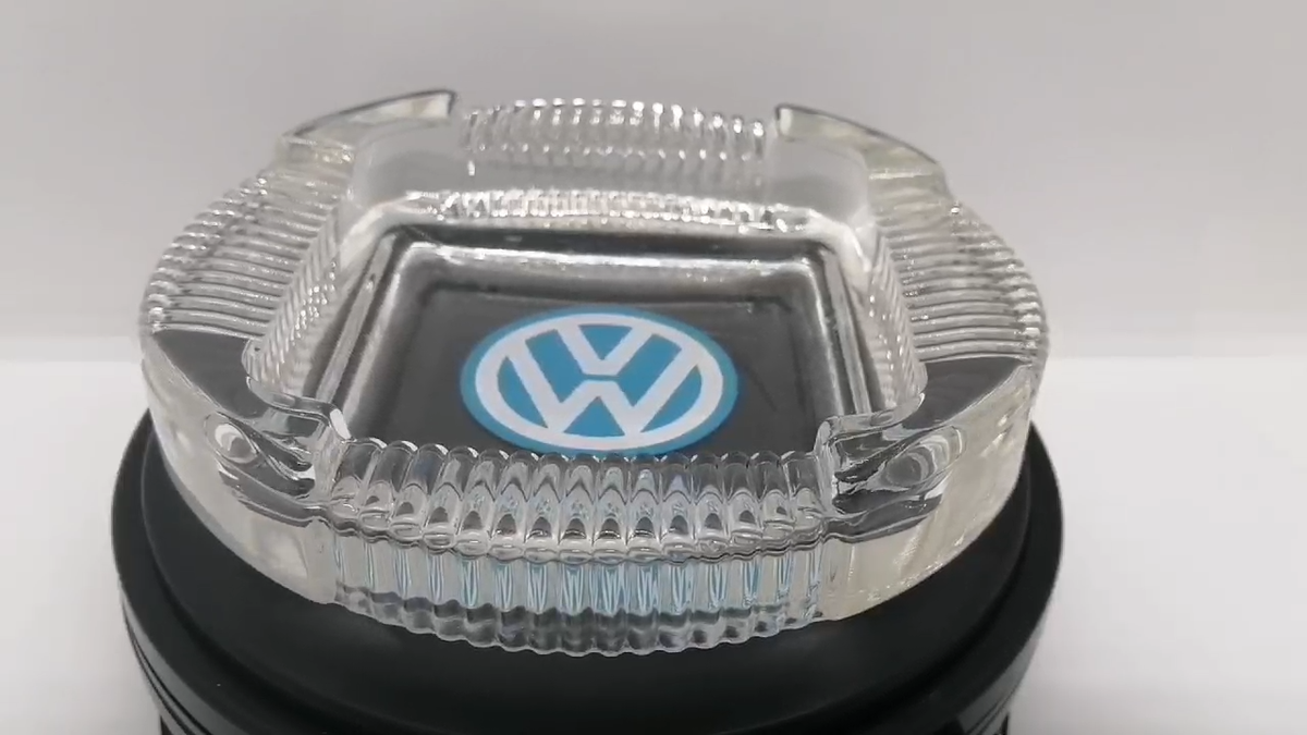 VOLKSWAGEN VW Logo Ashtray clear glass Collectible RARE