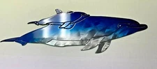 Dolphin Mom & Baby - Metal Wall Art - Blue Tinged 16" x 5"