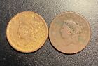 F Lot Of Two No Date Coronet Head Or Braided Hair Large Cent Coin