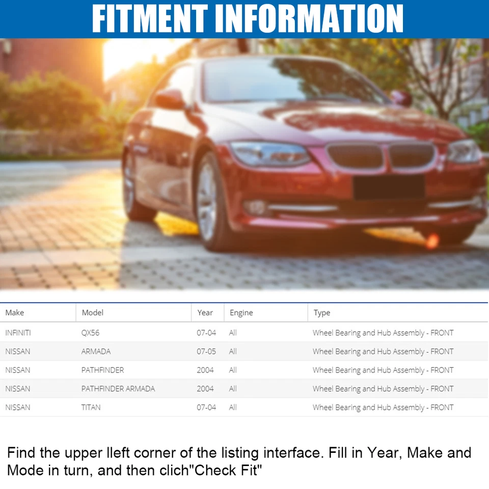2PC Front Wheel Bearing Hub Fit for Nissan Armada Titan Pathfinder/Infiniti QX56 Foto 3 de 4