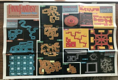 Final Fantasy Dungeon Maps Strategies Foldable Poster NES Nintendo Manual Only 