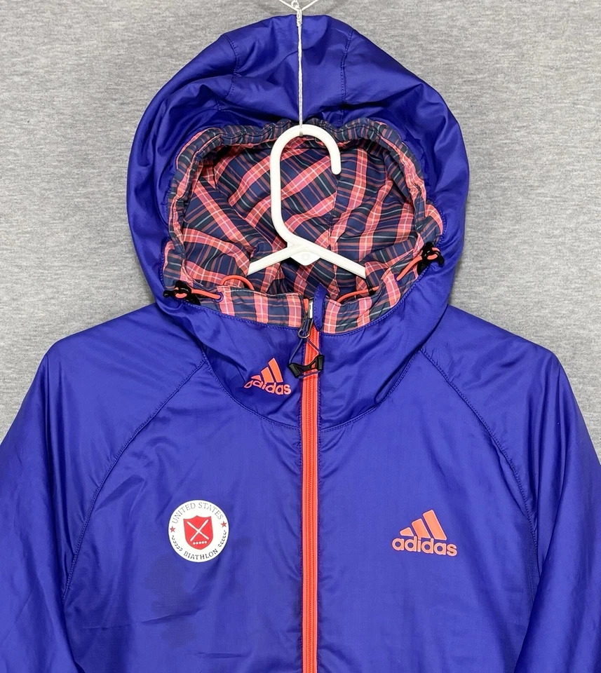 Chaqueta acolchada ligera reversible Adidas US National Biatlón talla mediana azul neón Foto 2 de 4