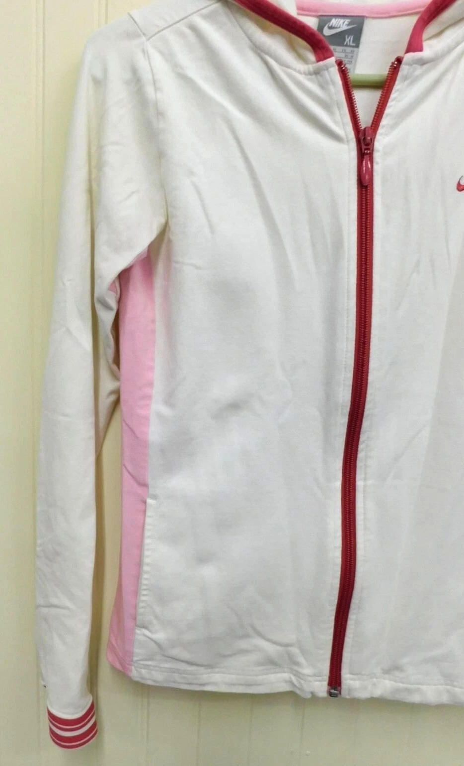 Nike Youth XL 16 Y2K Off White Rosa Swoosh Felpa con Cappuccio Track Jacket