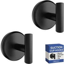 Suction Cup Hooks T Shape (2 or 4 Pack) (Matte Black, 2, Count)
