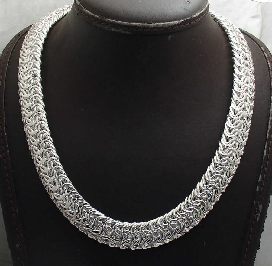 Bold Mirror Domed Byzantine Chain Necklace Real Sterling