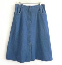 Vtg Koret City Blues A-Lined Midi Skirt Blue Denim Pockets Front Zip Size 12