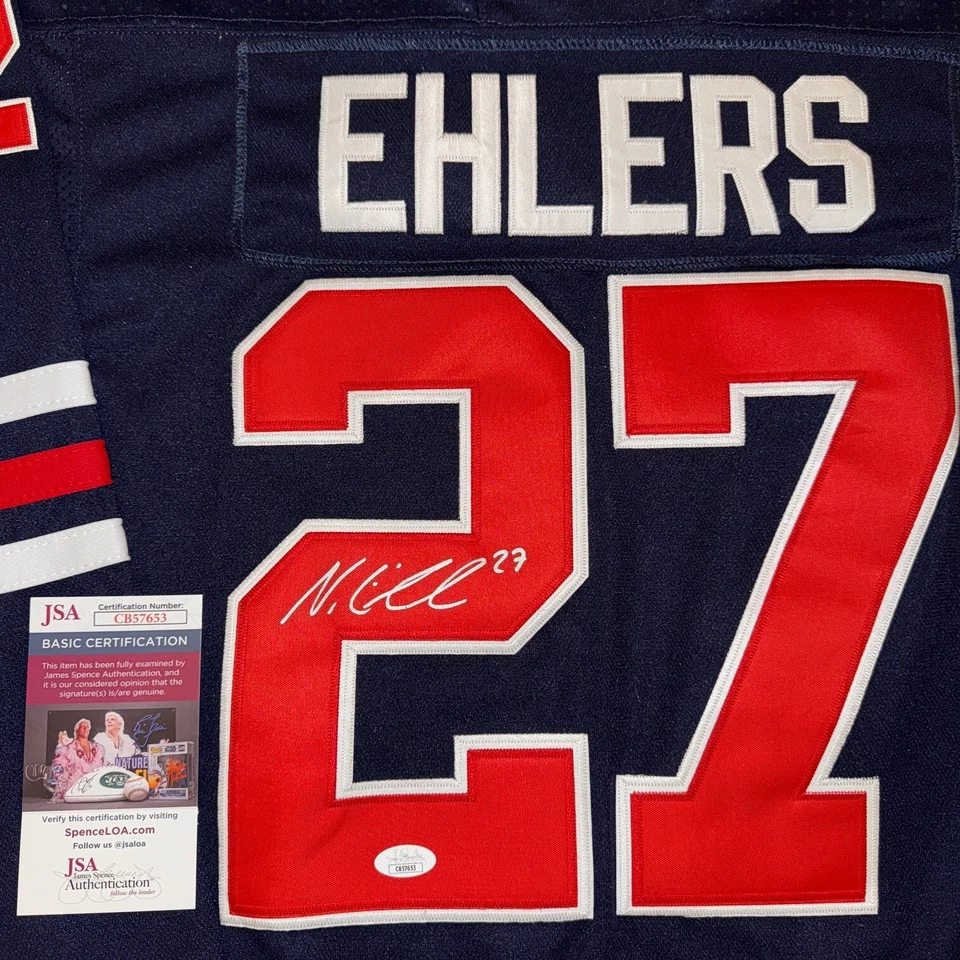 CAMISETA PERSONALIZADA FIRMADA/AUTOGRAFIADA DE NIKOLAJ EHLERS WINNIPEG JETS CERTIFICADO DE AUTENTICIDAD JSA ¡BONITA! Foto 2 de 2