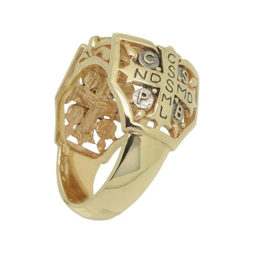 Massiver Gold 14k oder 10K Heiliger Benedikt Münze Herren Ring Exorzismus Dämonenschutz - Bild 5 von 13