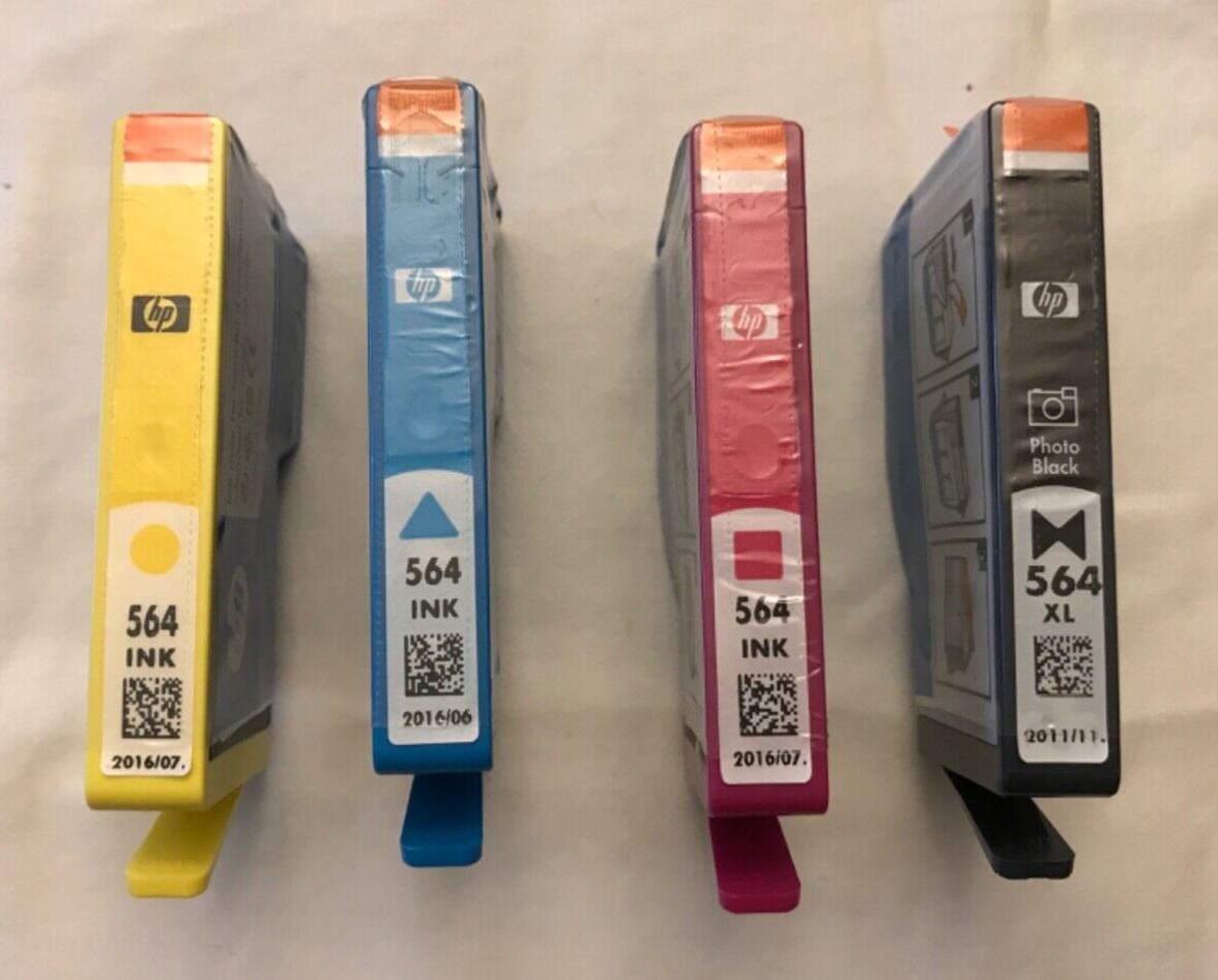 HP 564 Lot of 4 Black & Color Printer Cartridges New Sealed Expired-image